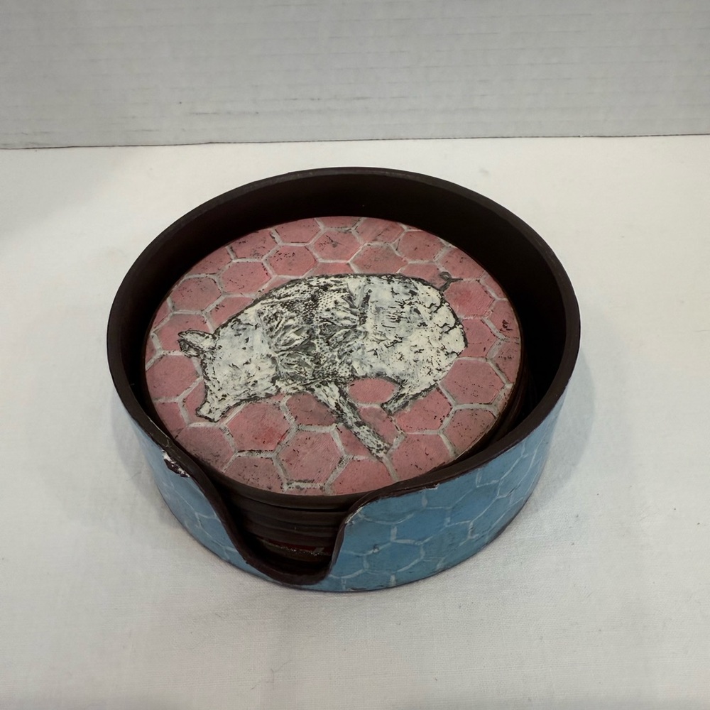 Vintage-Inspired Farmhouse Animal Coaster Set —7 Pieces - Picture 2 of 3